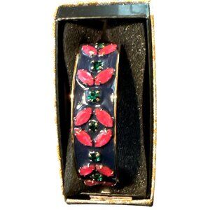 J.Crew Enamel & Gold-Tone Bangle With Pink & Green Floral Design - NOS